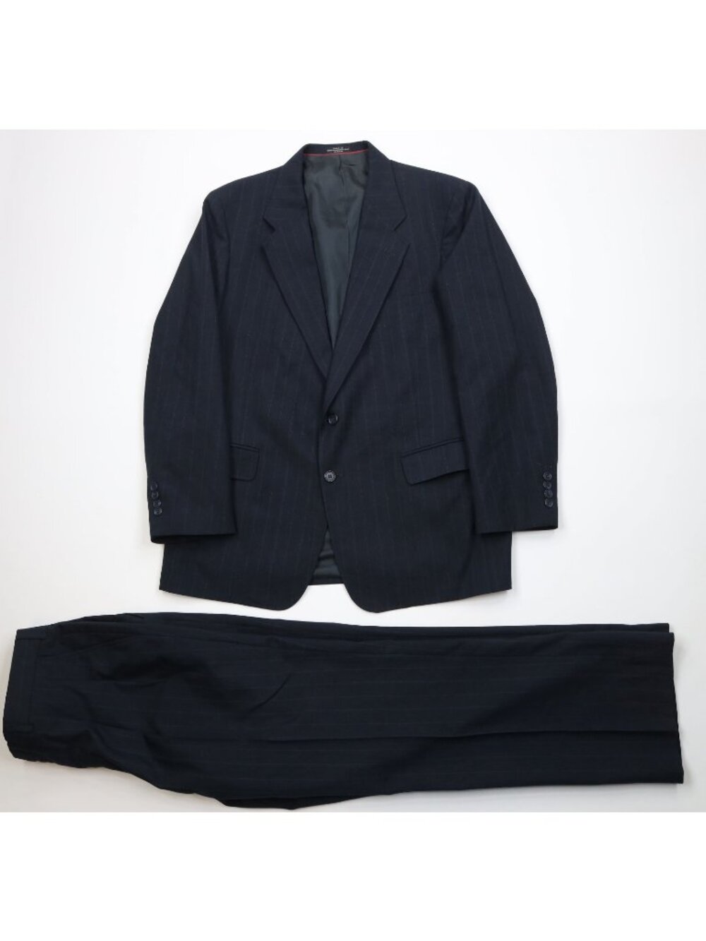 Vtg 90s Streetwear Mens 43R Wool Blend 2 Piece Suit Wedding Striped Blue 36x31
